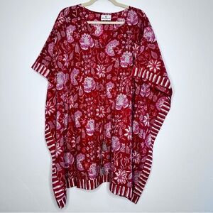The Fox and The Mermaid Floral Red Kaftan Swim Coverup Cotton One Size Lounge